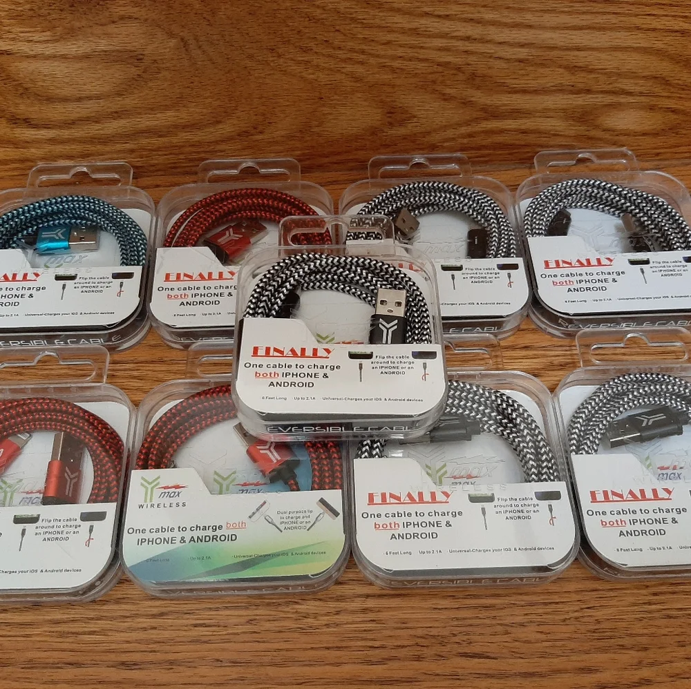 Y Max Reversible USB 6 ft braided Cables lot of 9 mixed colors